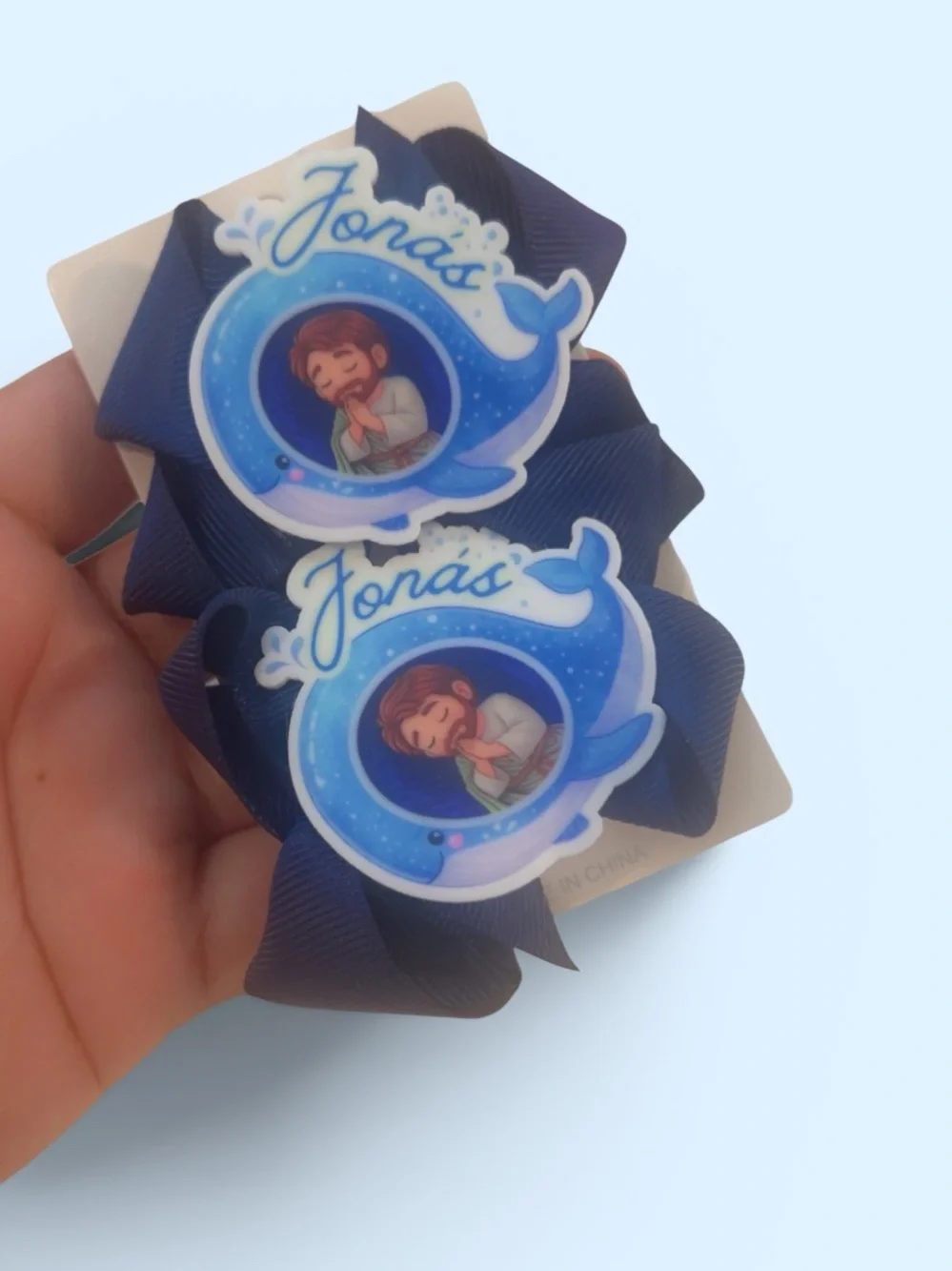 Personalized Jonah Whale 3” Boutique Hair Bow Set | Navy Blue Hair Bows